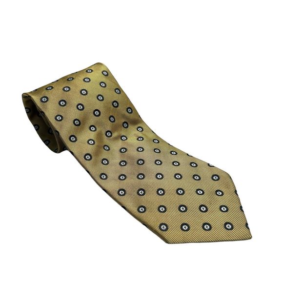 Breuer Gold Geometric Polka Dot 100% Silk Mens Necktie Made in France Luxury Tie - Picture 1 of 5